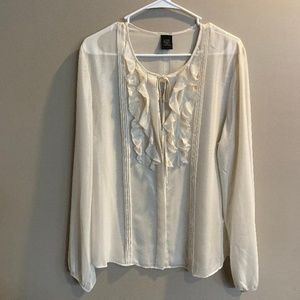 Calvin Klein Jeans Shimmer Pearl Sheer Ruffle Blouse XL